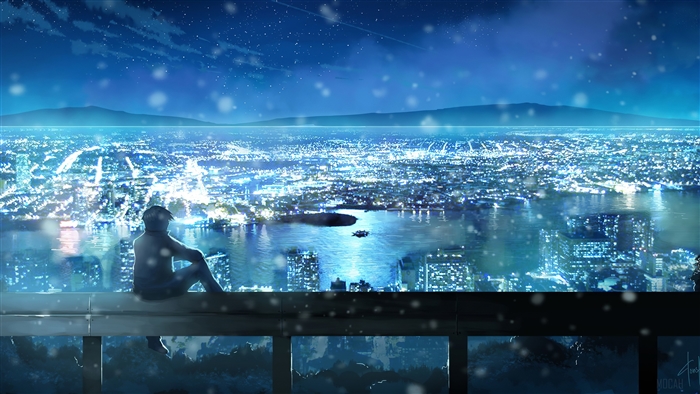 Person overlooking a city at night in 4K