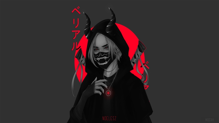 Anime Girl with Horns and Mask 4K