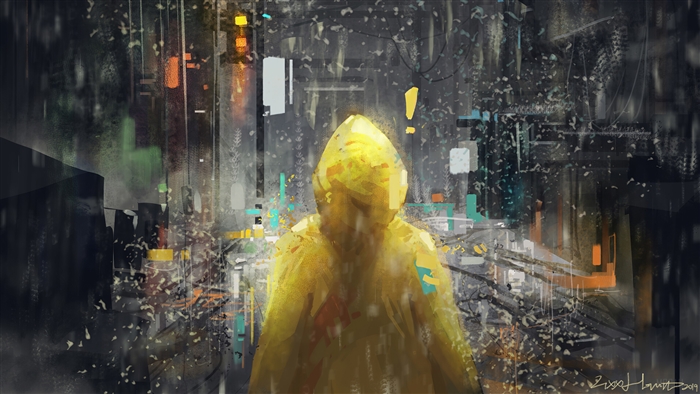 Person in Yellow Raincoat in Rainy City 4K