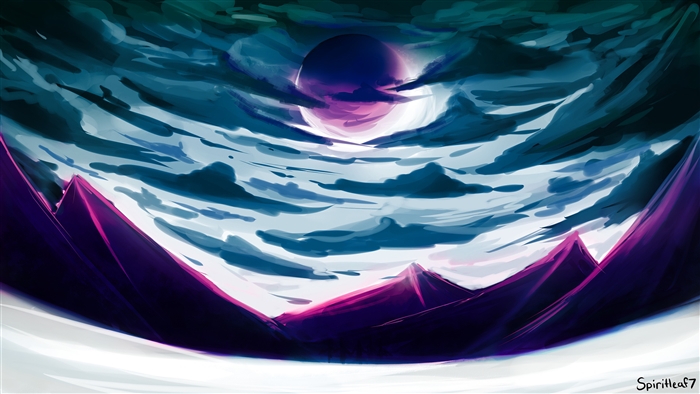 Purple Mountains and Dark Clouds with a Celestial Body
