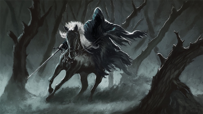 Dark Horse Rider in a Forest 4K