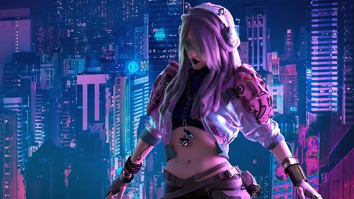 Cyberpunk girl in a neon city 4K