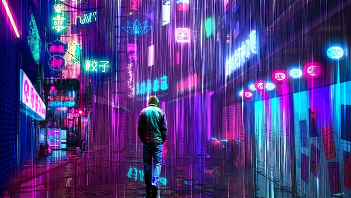 Cyberpunk Neon Rainy Street 4K