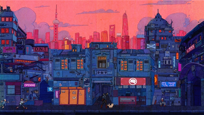 Cyberpunk Cityscape with Neon Signs 4K