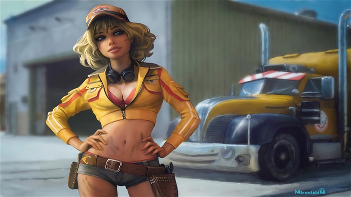 Truck Driver Girl with Yellow Jacket and Truck