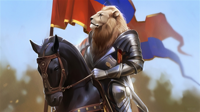 Lion Knight on Horse with Flags 4K