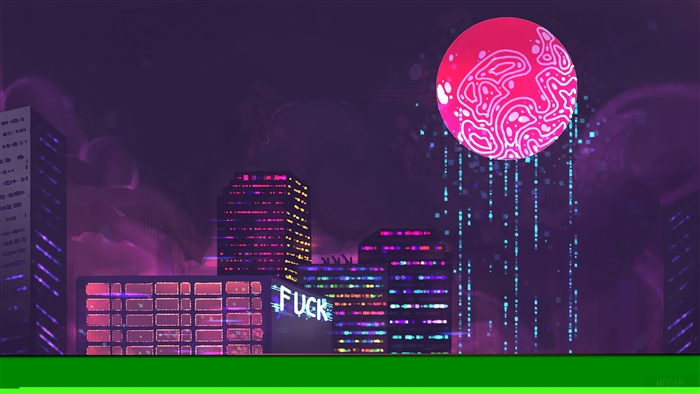 Cyberpunk Cityscape with Pink Moon 4K