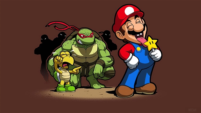 Mario, Raphael, Koopa Troopa, and Ninjas