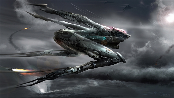 Scifi Robot in a cloudy sky