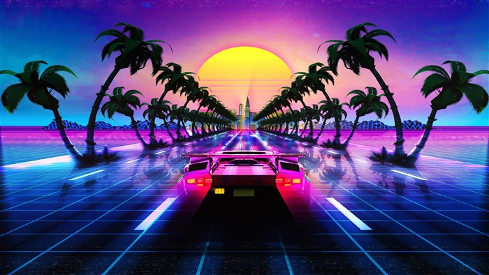 Lamborghini Countach Retro Outrun 4K Sunset Drive