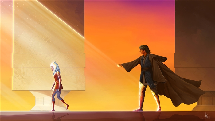 Ahsoka and Anakin Star Wars Sunset 4K