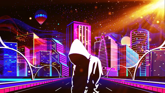 Anonymous figure in a neon future city 4K
