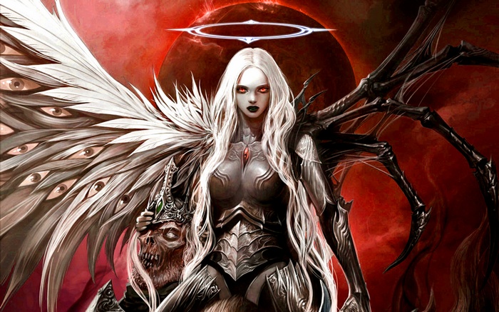 Dark Angel with Skull and Multiple Wings
