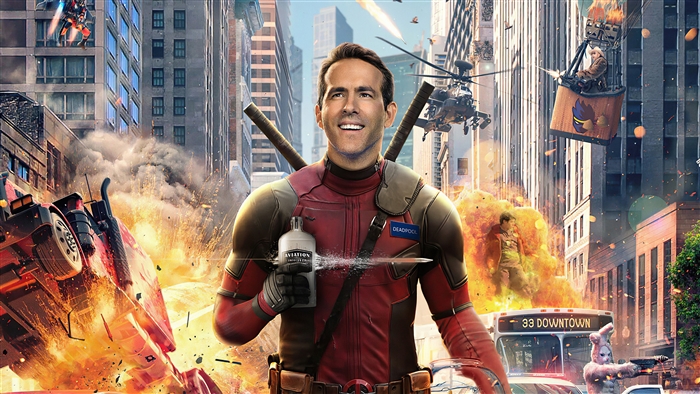 Ryan Reynolds as Deadpool holding Aviation Gin