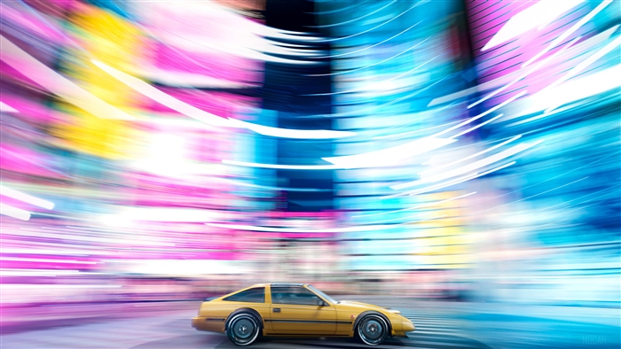Yellow Nissan 300 ZX in motion 4K