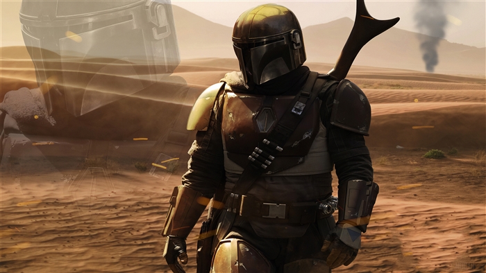 The Mandalorian in a desert landscape 4K