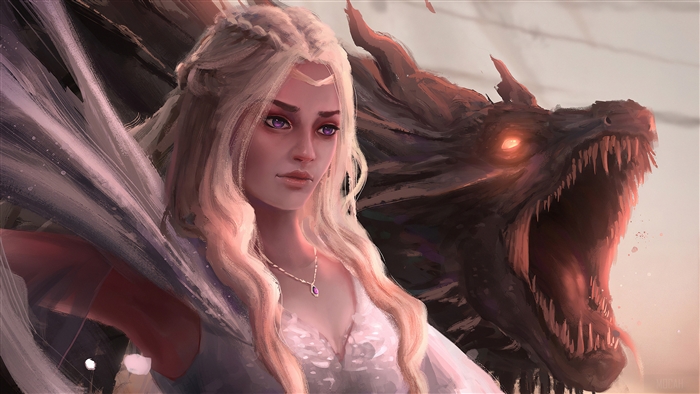 Daenerys Targaryen with Dragon Art 4K