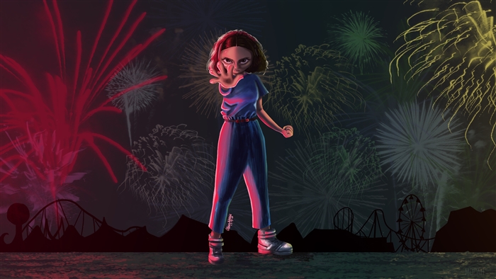Eleven from Stranger Things with Fireworks