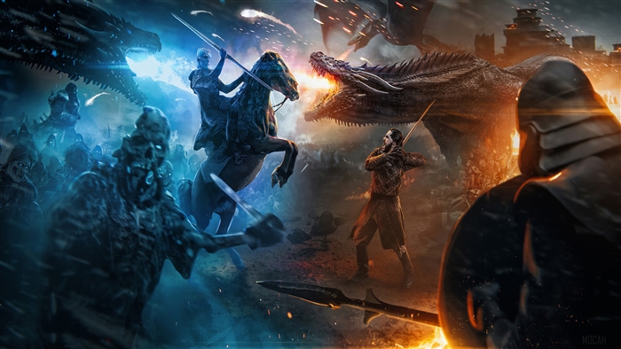 Night King and Jon Snow Battle with Dragons 4K