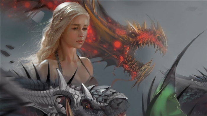 Daenerys Targaryen with Dragons Art 4K