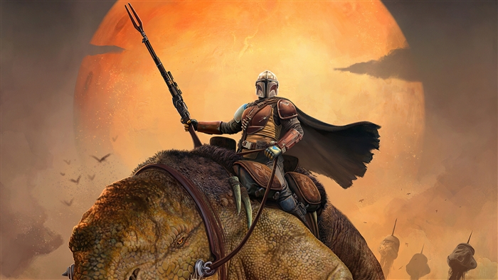 The Mandalorian Riding a Bantha on Tatooine 4K