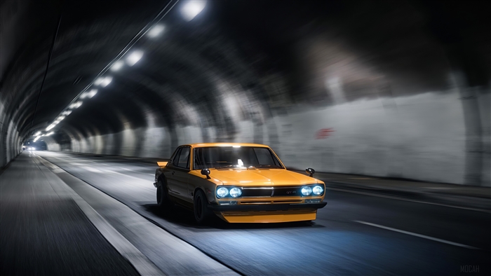 Yellow Modified GT Car in Tunnel 4K