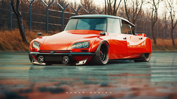 Red Citroen DS concept car 4K