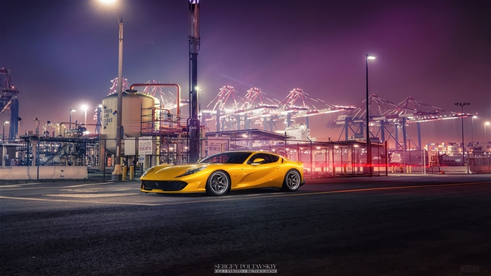Yellow Ferrari 812 Superfast at Port 4K