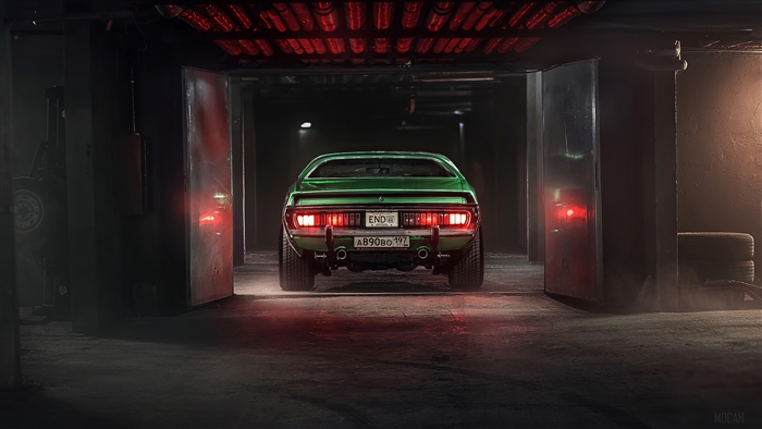 Green Dodge Charger Muscle Car Rear 4K