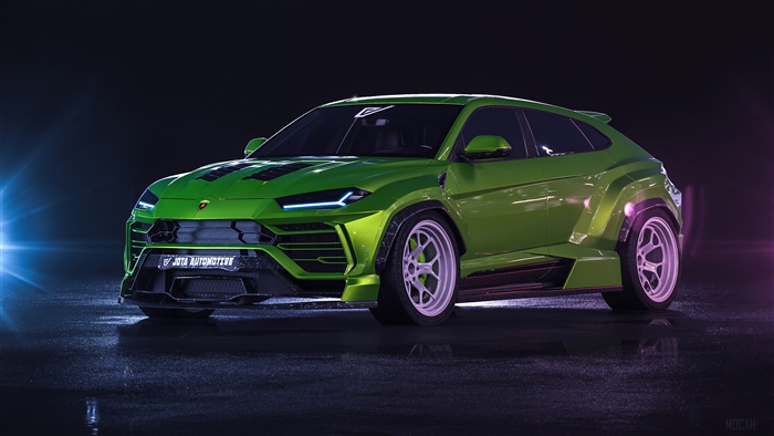 Green Lamborghini Urus Wide Body 4K