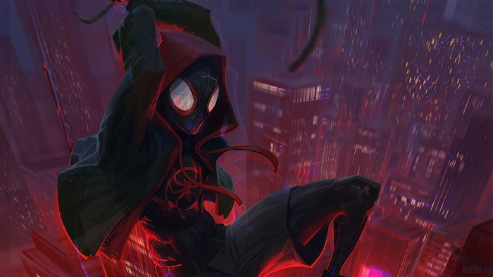 Miles Morales Spider-Man in a City at Night 4K