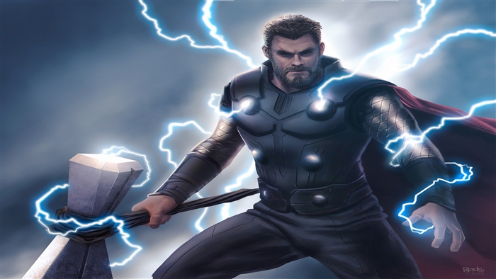 Thor from Marvel with Lightning and Mjolnir 4K