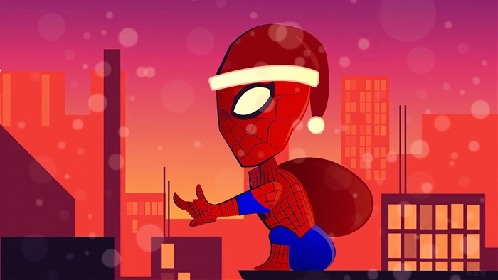 Spiderman wearing Santa hat with gift bag 4K