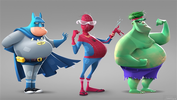 Fat Batman, Spiderman, and Hulk 4K