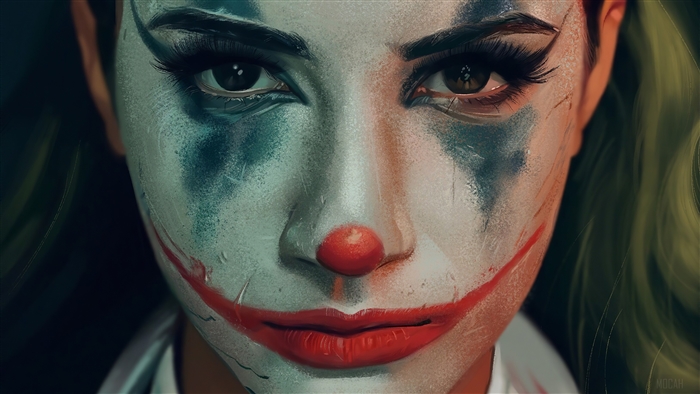 Woman dressed as Joker in 4K art