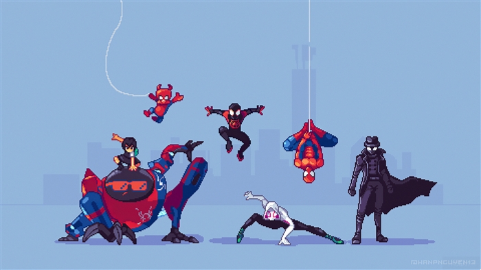 Spider-Verse Characters in 8-Bit Art 4K