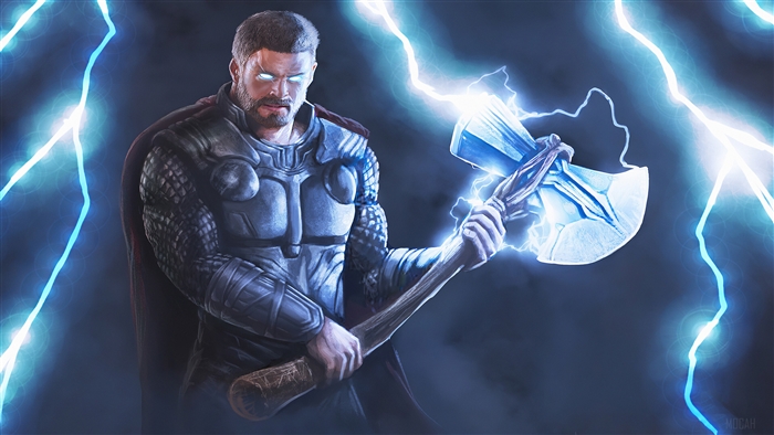 Thor from Marvel with Stormbreaker and lightning 4K