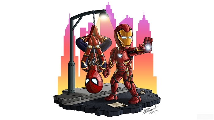 Iron Man and Spider-Man Chibi 4K