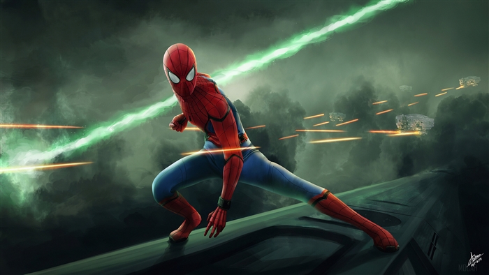 Spider-Man in Action with Green Energy Blast