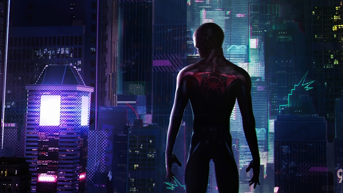 Spider-Man Miles Morales in a Neon City 4K