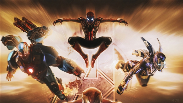 Spider-Man, Iron Man, and War Machine in 4K