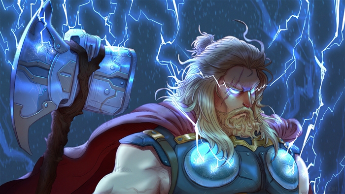 Thor with Stormbreaker and lightning 4K