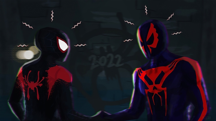 Spider-Man and Spider-Man 2099 shaking hands