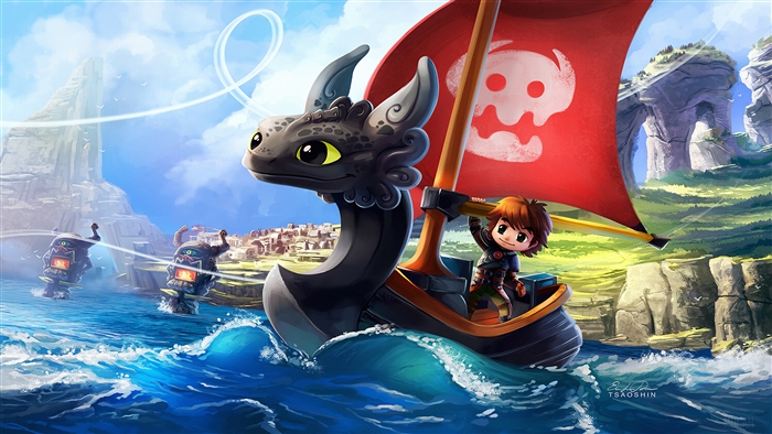 Hiccup and Toothless boat crossover 4K