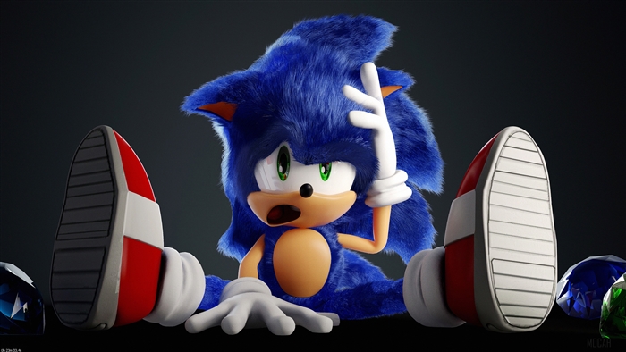 Sonic the Hedgehog sitting with Chaos Emeralds 4K