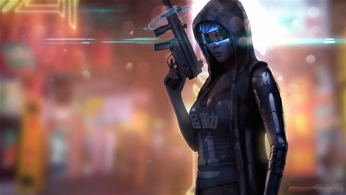 Cyberpunk girl with gun
