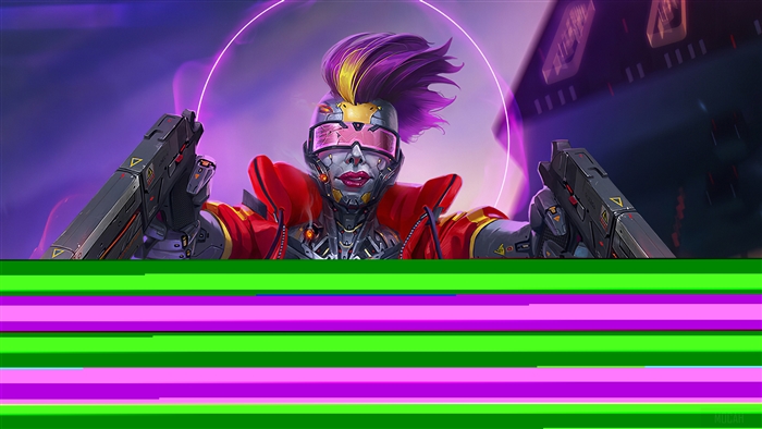 Cyberpunk Girl with Colorful Hair and Guns 4K