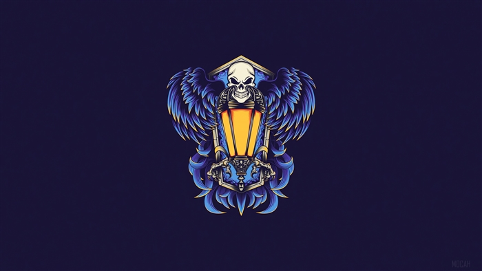 Skull with Wings Holding Lantern Minimal 4K