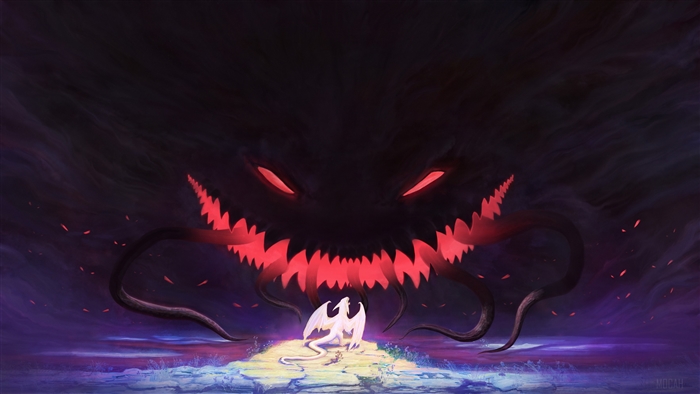 Dragon facing a dark creature