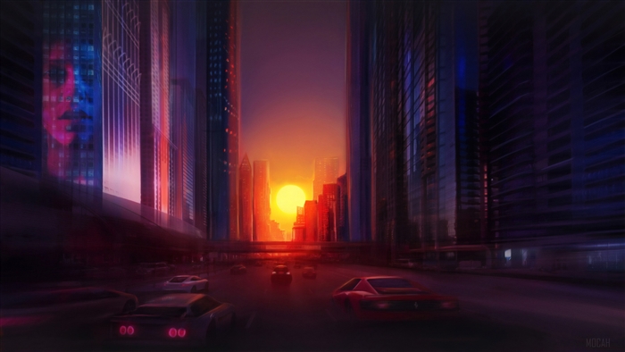 Digital Drawing of a Cityscape at Sunset 4K